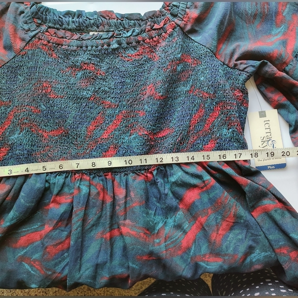 NWT Terra & Sky women's smock top, flared sleeves, cotton, plus sz 1X. - Picture 12 of 16